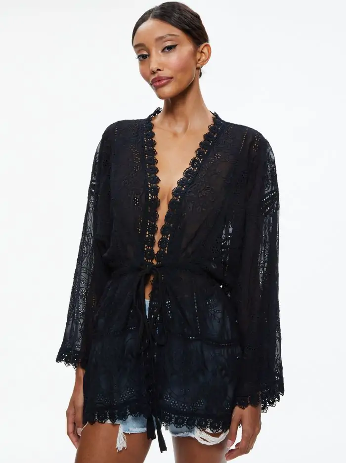 SHONA EMBROIDERED BATWING HIGH LOW BLOUSE